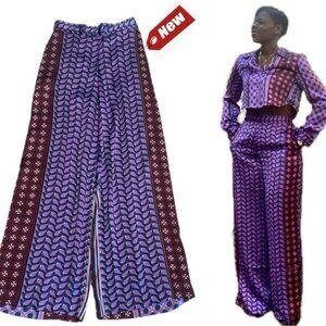 House of Harlow purple burgundy satin effect geometric printed pyjama pants NWT